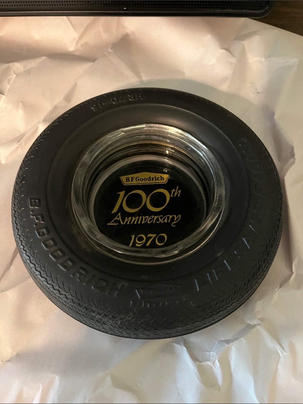 Vintage 100th Anniversary 1970 Black Tire Ashtray BF Goodrich Tire